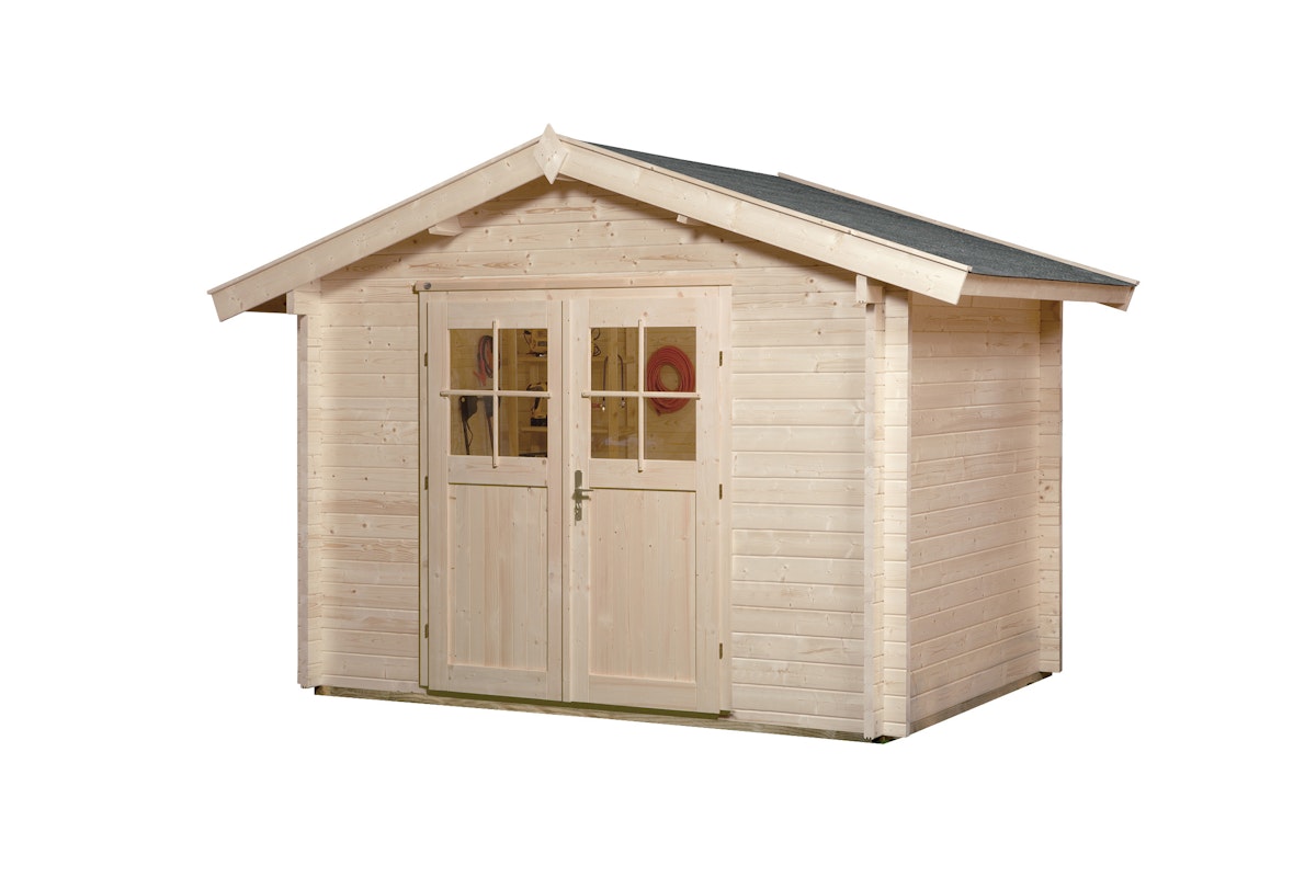 Weka Gartenhaus Premium 45 mit Vordach - 300x300cm - 50 % Rabatt auf Dacheindeckung von Weka