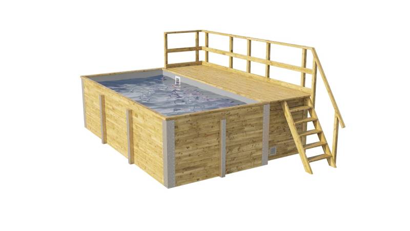 Weka Massivholzpool 595 Gr. 1 - 45 mm - 400 x 301 cm Poolfolie: hellgrau von Weka
