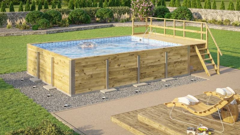 Weka Massivholzpool 595 Gr. 2 - 45 mm - 636 x 400 cm Poolfolie: Mosaik blau von Weka