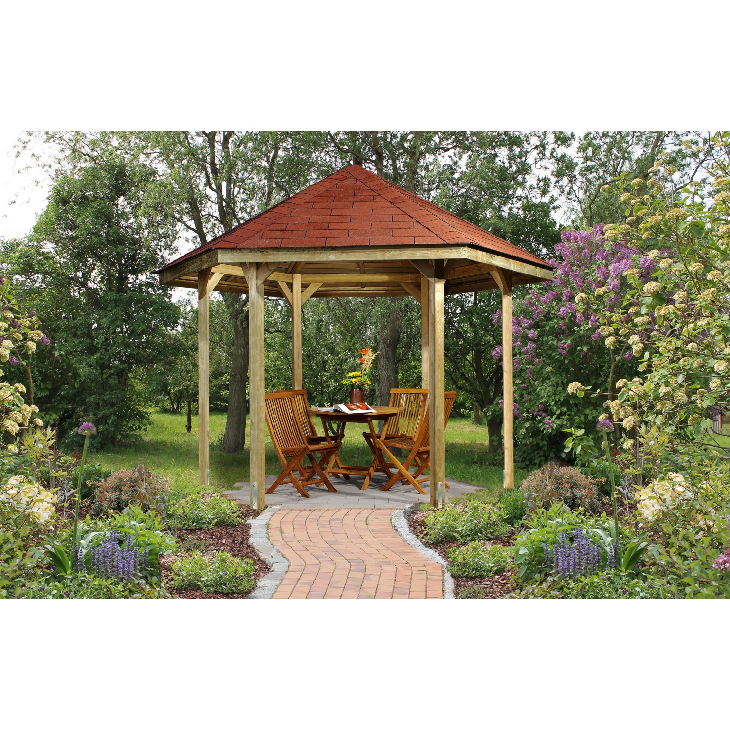 Weka Pavillon 656 Sparset Gr.1 mit Roten Dachschindeln 326 cm x 376 cm von WEKA