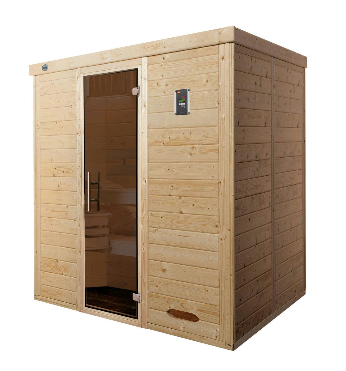 Weka Premium Massivholz-Elementsauna Kemi 3 mit Glastür - 45 mm 7,5 kW BioAktiv-Kombiofen BioS inkl. Steuerung Ohne Ofen von Weka