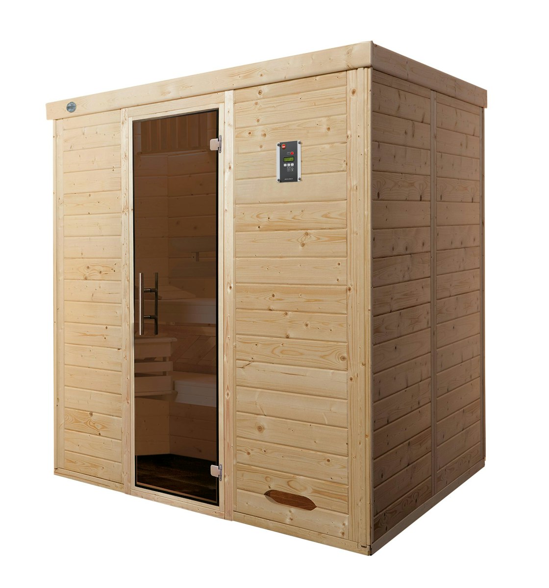 Weka Premium Massivholz-Elementsauna Kemi 3 mit Glastür - 45 mm 7,5 kW Saunaofen OS inkl. Steuerung Ohne Ofen von Weka