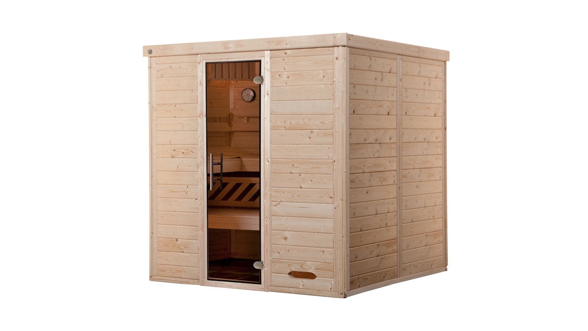Weka Premium Massivholz-Elementsauna Kemi 3 mit Glastür - 45 mm Ohne Ofen von Weka