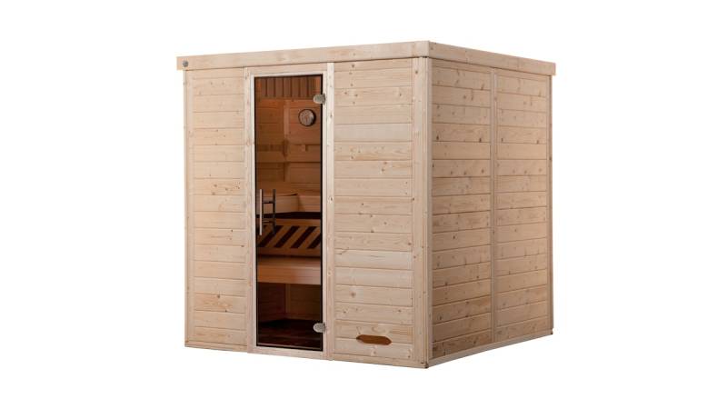 Weka Premium Massivholz-Elementsauna Kemi 3 mit Glastür - 45 mm Ohne Ofen von Weka