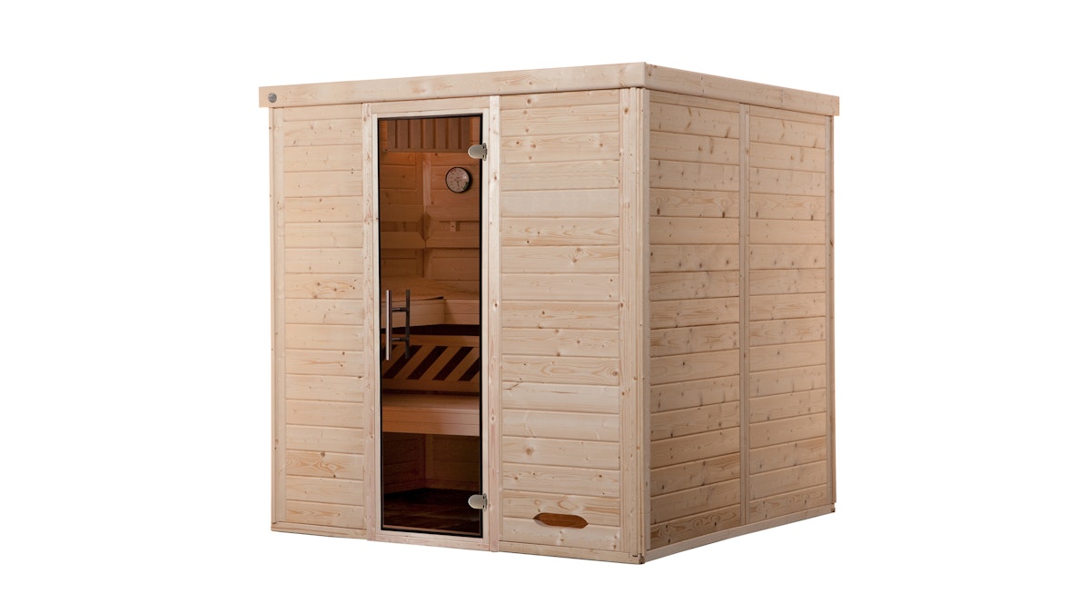 Weka Premium Massivholz-Elementsauna Kemi 4 mit Glastür - 45 mm Ohne Ofen von Weka