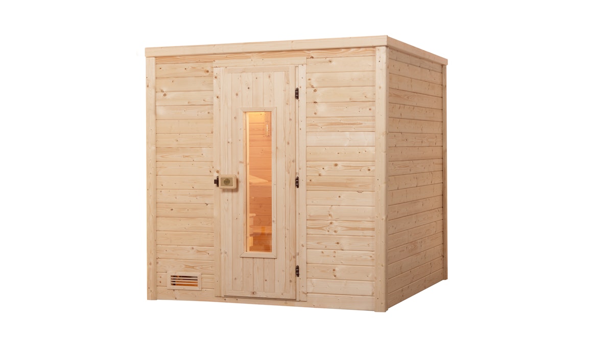 Weka Premium Massivholzsauna Bergen 1 - 45 mm Massivholztür u. Glaseinsatz von Weka