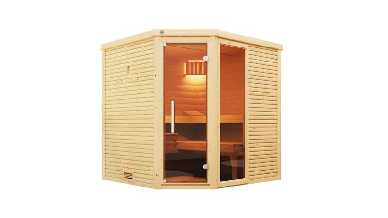 Weka Premium Massivholzsauna Cubilis 2 mit Glastür+Fenster inkl. Montageservice - 45 mm Ohne Ofen von Weka