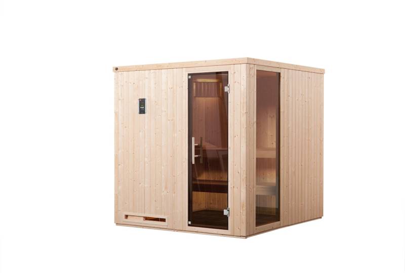 Weka Sauna Halmstad 2 mit Glastür + Fenster und Fronteinstieg - 68 mm 5,4 kW Kompaktofen mit integr. Steuerung von Weka