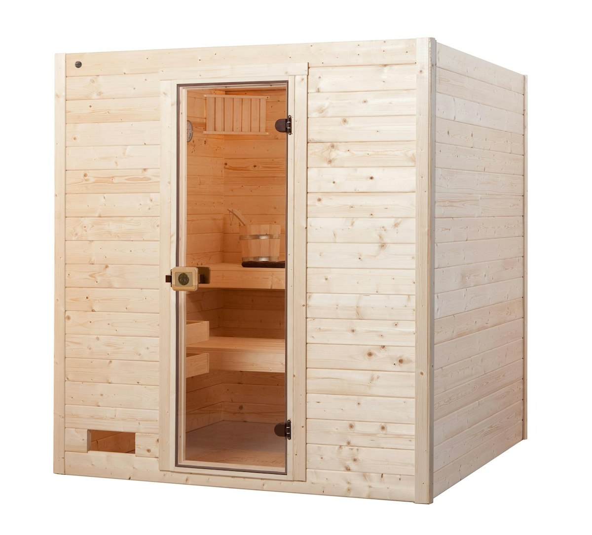 Weka Sauna Valida 3 mit Glastür - Massivholzsauna 38 mm 9 kW Kompaktofen mit integrierter Steuerung von Weka