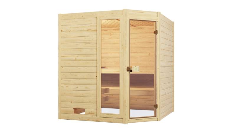 Weka Sauna Valida Eck 1.8 mit Glastür/Fenster- Massivholzsauna 38 mm 4,5 kW BioAktiv-Kombiofen BioS inkl. Steuerung von Weka