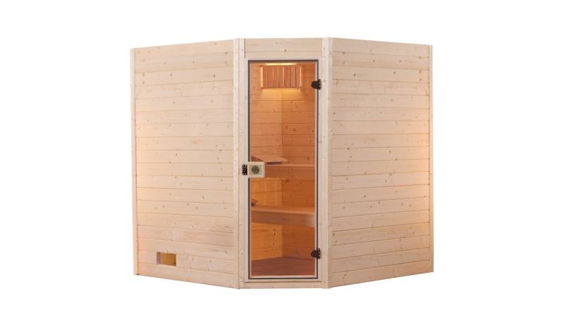 Weka Sauna Valida Eck 1.8 mit Glastür/Fenster- Massivholzsauna 38 mm Ganzglastür von Weka