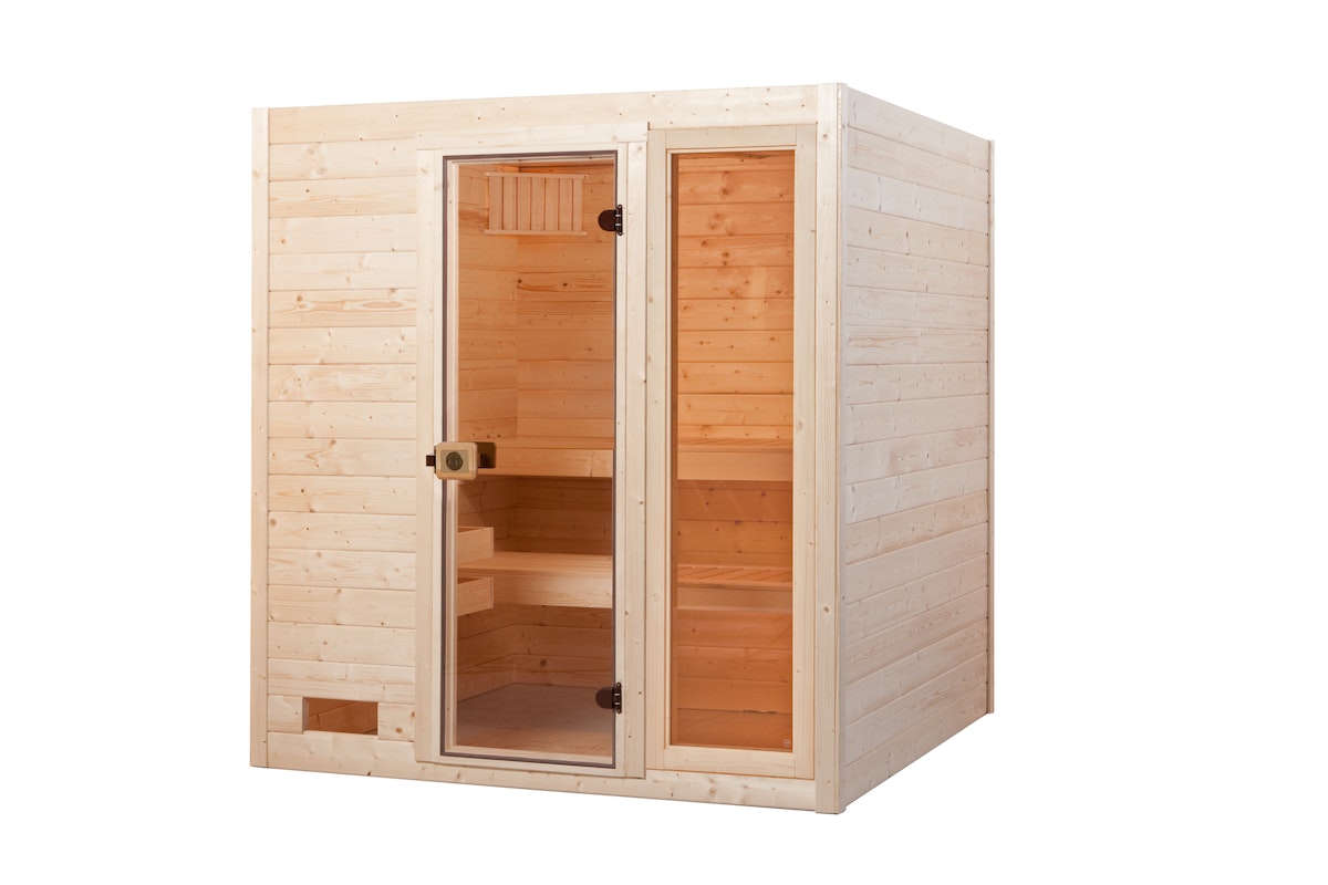 Weka Sauna Valida Gr. 2 mit Glastür + Fenster - Massivholzsauna 38 mm 5,4 kW Kompaktofen mit integr. Steuerung von Weka