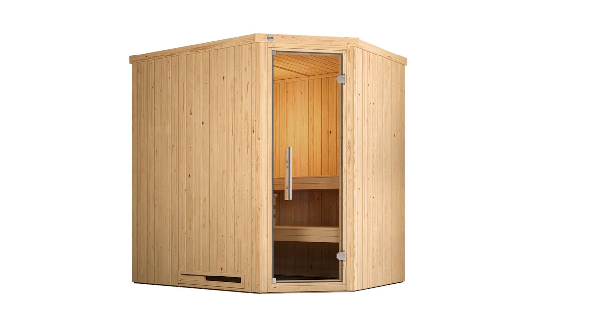 Weka Sauna Varberg 1 - Elementsauna Eckeinstieg -7,5 kW Bio-Kombiofen BioS inkl. Steuerung-Exklusiv Ganzglastür von Weka