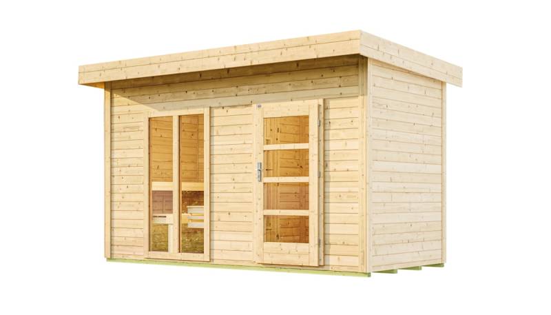 Weka Saunahaus Farsund mit Vorraum - 38 mm BlockbohlenInkl. bodentiefem Fenster in der Front Ohne Ofen von Weka