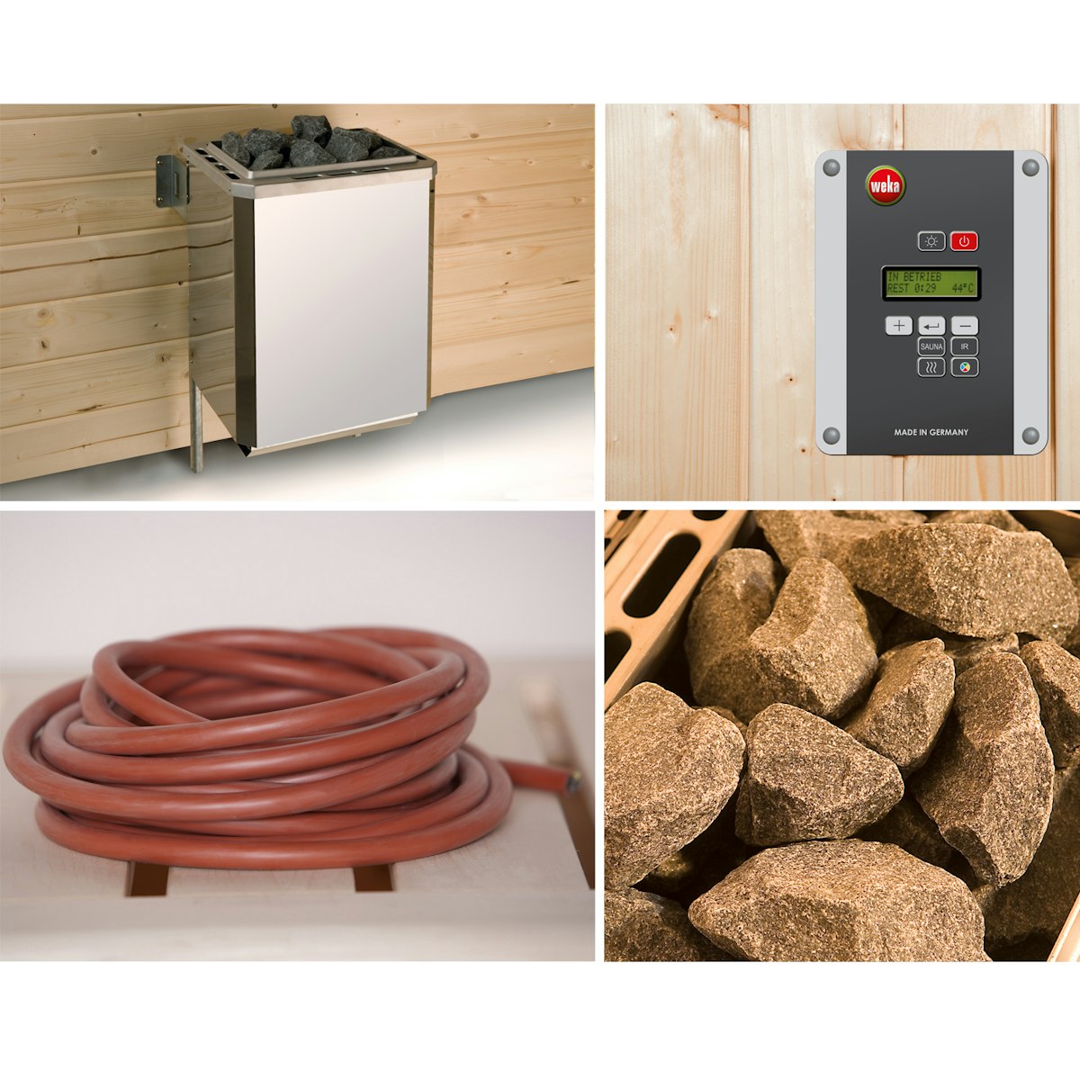 Weka Saunaofen-Set 8 inkl. 9 kW BioAktiv Ofen mit Dampfbad-Funktion, Anschlusskabel, Saunasteine, Steuergerät von Weka