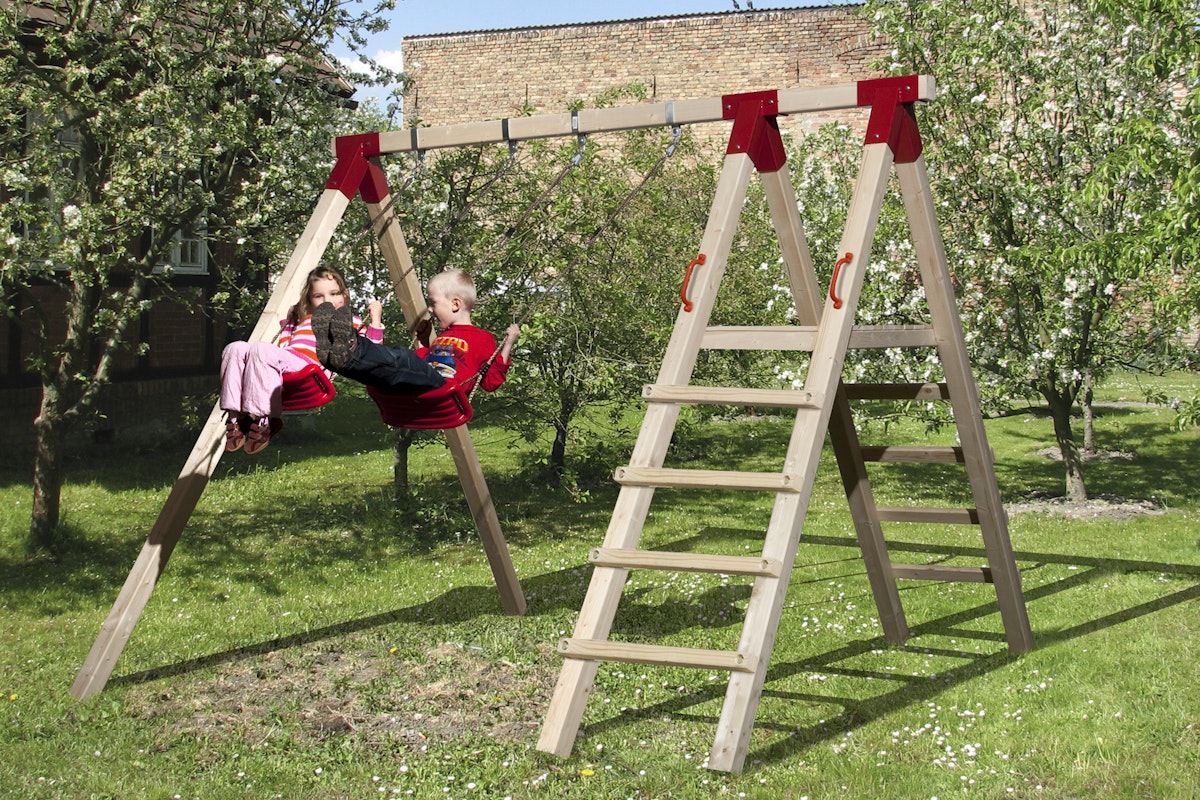 Weka Tabaluga Kinderspielgerät Abenteuer-Doppelschaukel 816 A mit Podest inkl. gratis Wasser-Wellenrutsche von Weka