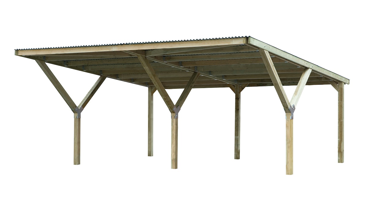 Weka Y-Doppelcarport 612 PVC Kunststoffdach (Holzcarport) inkl. gratis H-Pfostenanker von Weka