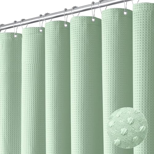 Duschvorhang mit Waffelmuster, strukturierter Stoff, für Badezimmer, mit Ösen und 12 Edelstahl-Haken, 183 x 183 cm, Mintgrün Duschvorhang mit Waffelmuster, strukturierter Stoff, für Badezimmer, mit Ösen und 12 Edelstahl-Haken, 183 x 183 cm, Mintgrün von Wekayli