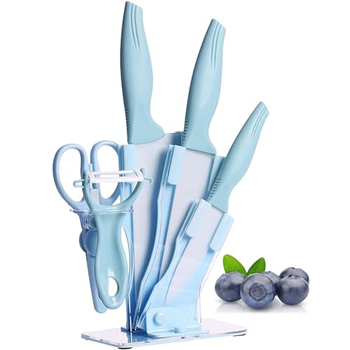 6-Teiliges Niedlich Küchenmessersets, Super Scharfes Messerblock mit Messer,Bunte Antihaftbeschichtung, Anti-Rost Edelstahl zum Hacken von Fleisch, Gemüse,Geschenk für Mädchen (Blau) von Wekity
