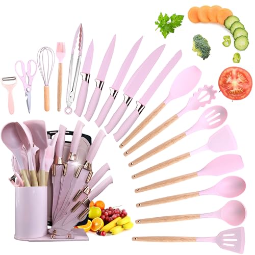 Küchenutensilien Set 20-teiliges Pfannenwender Küchenhelfer Silikon Kochbesteck Kochlöffel Küchenmesser Hitzebeständiger Kochgeschirr mit Utensilienhalter und Gadgets mit Spatel von Wekity