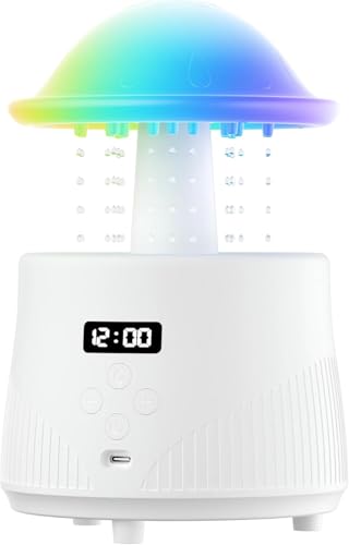 Luftbefeuchter mit Bluetooth Lautsprecher & Uhr, 600ml 7-Farben LED Nachtlicht, Timer, 7 Düsen, White Noise, Beruhigend für Schlafzimmer Büro (Pilze) von Wekity