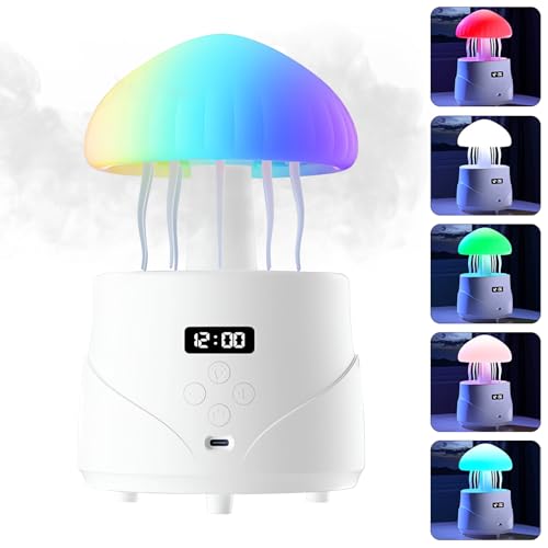 Luftbefeuchter mit Bluetooth Lautsprecher & Uhr, 600ml 7-Farben LED Nachtlicht, Timer, 7 Düsen, White Noise, Beruhigend für Schlafzimmer Büro (Quallen) von Wekity