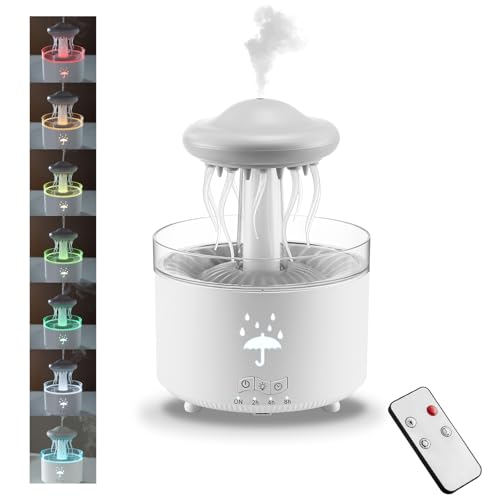Quallenförmiger Luftbefeuchter, 7-Farben LED Aromatherapie Diffusor mit 2/4/8 Stunden Timer, 300ml Große Kapazität ätherisches Öl Luftbefeuchter für Wohnzimmer und Kinderzimmer (weiß) von Wekity