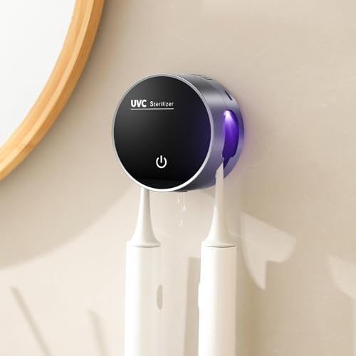 UV-Zahnbürste Sanitizer, Wandmontierter Zahnbürstenhalter mit 2 elektrischer Pinselschlitzen, Sterilisation & Timing und Trocknungs Funktionen für Kinder und Erwachsene (Schwarz) von Wekity