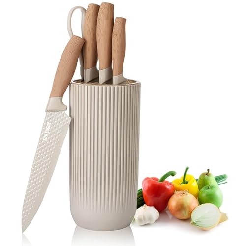 Wekity Küchenmesser Set, 6-teiliges Khaki Scharfes Messerset für die Küche, Antihaft rutschfestes Edelstahl Kochmesserset mit Universal Messerblock geeignet für Zuhause Restaurant (khaki)… von Wekity