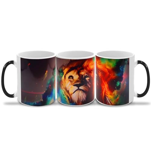 Wekity Magische Kaffeetasse Farbwechsel lustige Tasse, Katze Kaffee Tee Keramik Einzigartige wärmeempfindliche Tasse, Netter Weihnachten Geschenkbecher für Frauen Männer Kinder (Löwe) von Wekity