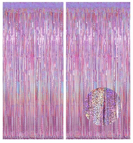 2 Stücke Lametta Vorhänge Irisierende Glitzer 1 x 2 m Lametta Vorhang Glitzervorhang Foto Hintergrund Vorhang Metallische Luftschlangen Party Deko für Meerjungfrau Mädchen Regenbogen (Hellrosa) von Wekuw