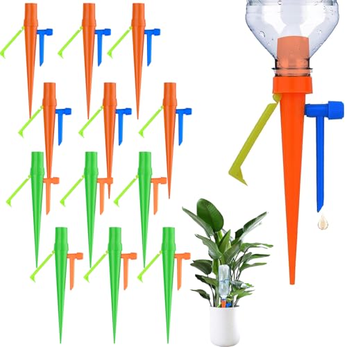 Automatisch Bewässerung Set, 12 Stück New Automatische Bewässerungsgeräte Pflanzen Bewässerungssystem mit Einstellbar mit Langsam Entriegelbarem Steuerventil, für Garten, Gewächshaus, Rasenbewässerung von Wekuw