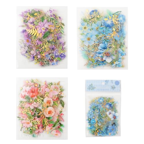 Blumen Aufkleber Set 120 Stück - Vintage Scrapbooking Sticker, Transparente Dekorative Pflanze Sticker für DIY Tagebücher, Karten, Fotoalben von Wekuw