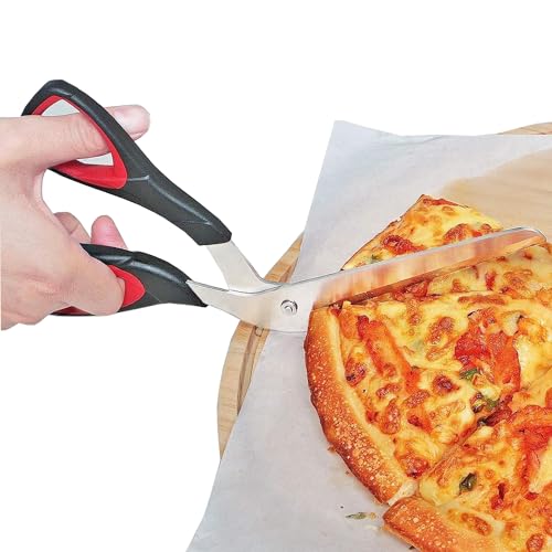 Pizzaschere Pizzaschneider mit Scharfer Edelstahlklinge in Lebensmittelqualität und Griff mit Weichem Griff Multifunktionale Küchenschere,Pizza Tools zum Schneiden von Pizza wie ein Profi (27CM lang) von Wekuw