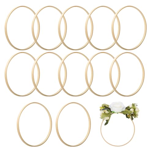 Wekuw 12 Stücke Holzringe Zum Basteln, Holzringe Makramee Ringe 15cm Traumfänger Ringe Holz Bambus Blumenkranz Makramee Craft Hoop Ringe für DIY Traumfänger, Hochzeitskranz Dekor, Wandbehang Handwerk von Wekuw