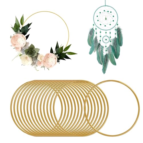 Wekuw 15 Stücke Metallringe zum Basteln, Deko Ringe 10cm Dekoring zum Aufhängen Makramee Zubehör Ringe, für Traumfänger Wickeltechnik Floristik Hochzeitskranz Weihnachtsdekoration (Gold) von Wekuw