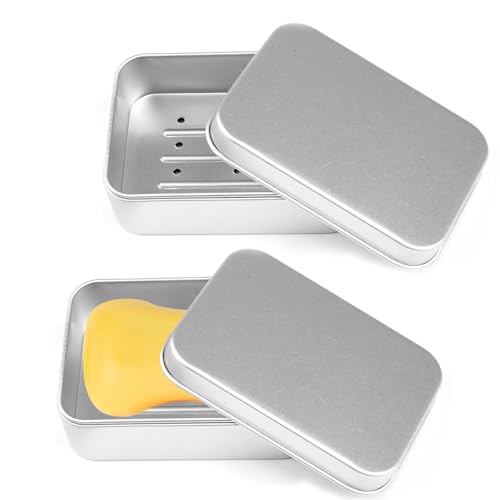 2 Stück Seifendose aus Aluminium, Seifendose Reise Wasserdicht aus Aluminium, Seifenschalen mit Abtropfgitter, Seifenbox, Seifenbehälter, Blechdose, Metalldose, für zu Hause Oder auf Reisen von Wekuw