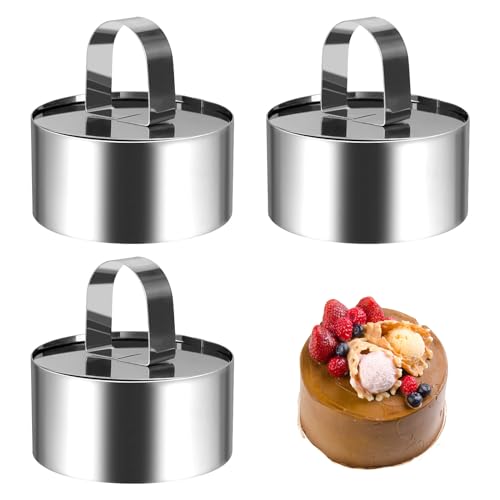 Wekuw Dessertringe und Speiseringe, 3 Stücke Edelstahl Servierringe Backring Lebensmittel Ringe Mousseringe Tortenring Kuchen Schimmel mit Deckel, für Desserts, Kuchen, DIY, Ø 8 cm (Runde) von Wekuw