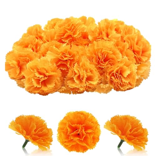 Wekuw 30 Faux-Nelke-Blumen-Köpfe Trockenblumen deko Künstliche Blumen Seidenmaterial, Langanhaltende Schönheit und Pflegeleichtigkeit Gut für Partydekoration Zuhause Hochzeitsdekoration (Orange) von Wekuw