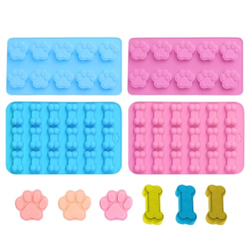 Wekuw 4 Stücke Puppy Dog Paw and Bone Silikonformen Silikonform Hundepfoten Silikon Hund Tpfoten Knochen Formen Silikonform Hund Backformen zur Herstellung von Schokoladengelee und Hundesnacks von Wekuw