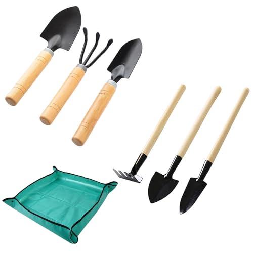 Wekuw 6 Stücke Gartengeräte Mini-Gartengeräte Gartenwerkzeug Set Umtopfmatte Garten Geräte Pflanzmatte Schaufel Garten Bonsai Pflanzwerkzeuge Geeignet für die Pflanzenpflege Wie Sukkulenten von Wekuw