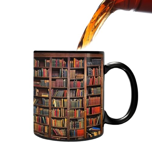 Wekuw Bücher Tasse 3D Bücherregal Tasse Bibliothek Bücherregal Reisebecher Kreativ Mehrzweck Keramik Bücher Regal Kaffeetasse Geeignet für Büros Arbeitszimmer Schlafzimmer (Schwarz) von Wekuw