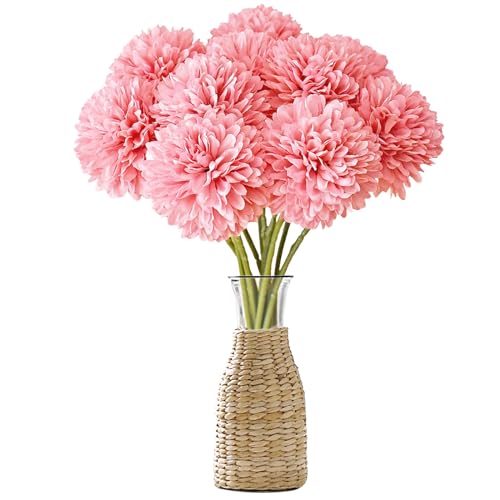 Wekuw Künstliche Hortensienblüten 12 Stück Künstliche Blumen Chrysantheme Kunstblumen Herbst Seidenblumen Künstliche Hortensienblüten, für Hochzeits Deco, Heimdeko, Büro, Garten Party Deco(Rosa) von Wekuw