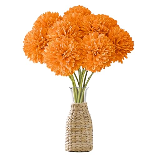 Wekuw Künstliche Hortensienblüten 12 Stück Künstliche Blumen Chrysantheme Kunstblumen Künstliche Kugel-Chrysanthemen Seide Pompon Chrysantheme, für Hausgarten Party,Hochzeits Deco (Orange) von Wekuw