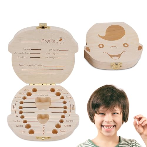 Zahnbox Holz, Premium Milchzahndose Mädchen, Dose zur Aufbewahrung von Milchzähnen, Milchzahndose Souvenir Box, für Aufbewahrung von Kindermilchzähnen, Baby Geburt Geschenke (Jungenstil) von Wekuw