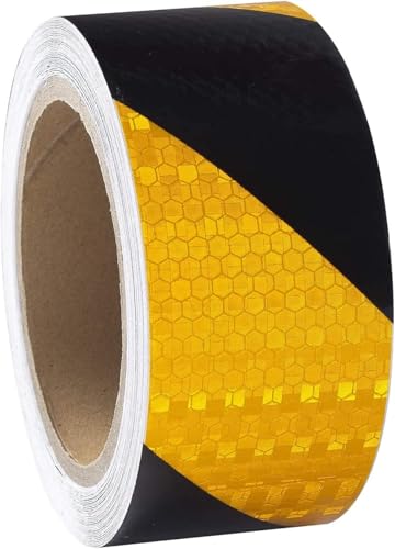 Wekuw Reflektorband, 5 cm x 10 m Reflektorband Selbstklebend Gelb Schwarz Reflektorband Wasserdicht Reflektierendes Klebeband Warnaufkleber Zuschneidbar, für Sicherheit im Straßenverkehr, Wegweiser von Wekuw