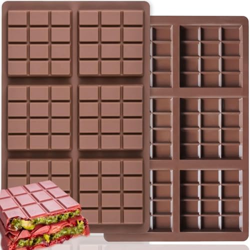Wekuw Schokoladenform Silikon, 2 Stück Silikonform Schokoladentafel Tiefe Schokoladenform Extra Tief Schokolade Form mit 72 Mulden Antihaft in Lebensmittelqualität, für Schokolade Praline Süßigkeiten von Wekuw