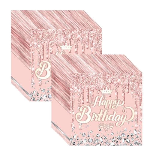 Wekuw Servietten Happy Birthday, 40 Stücke Rose Geburtstag Serviette, Servietten Geburtstag, Tischdeko Geburtstag Servietten, für Mädchen Geburtstag Party Dekoration, 33 * 33cm (Rose) von Wekuw