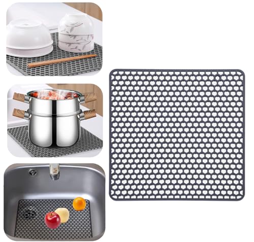 Wekuw Spülbeckeneinlage 26.5 * 26.5cm Abtropfmatte Geschirr Silikon Geschirr Abtropfmatte Spüle Grau Zuschneidbare Abtropfgitter Sink Mat Schutzmatte zum Trocken von Besteck für Schnell Abtropfende von Wekuw