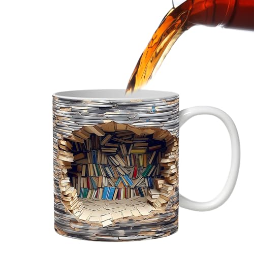 Wekuw Tasse Buch Bücherregal Tasse 3D Bibliothek Kaffeebecher Keramiktasse Buchliebhaber Kaffeetasse 3D Tasse Bücher Tasse Geeignet für Büros, Arbeitszimmer, Schlafzimmer (Grau) von Wekuw